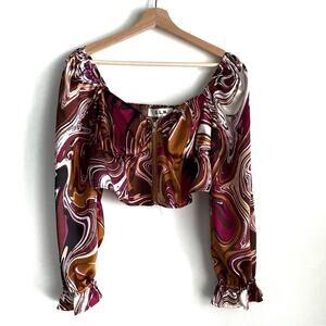 O.L.M. Cropped long sleeve zipper from top retro pattern size extra large